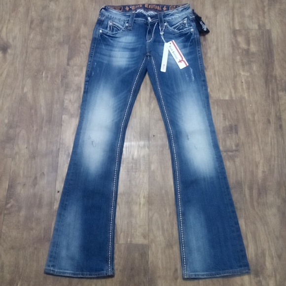 Rock Revival Women's 26 Bootcut Jeans Blair Embroidered Distressed NWT - Picture 2 of 11
